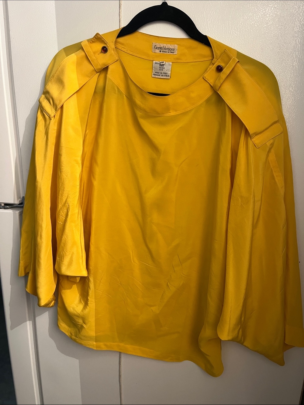 Versace Yellow Silk Top with Label Detail